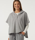 Hooded Short Sleeve Split Hem Casual Sweatshirt — Fog Gray — view 4