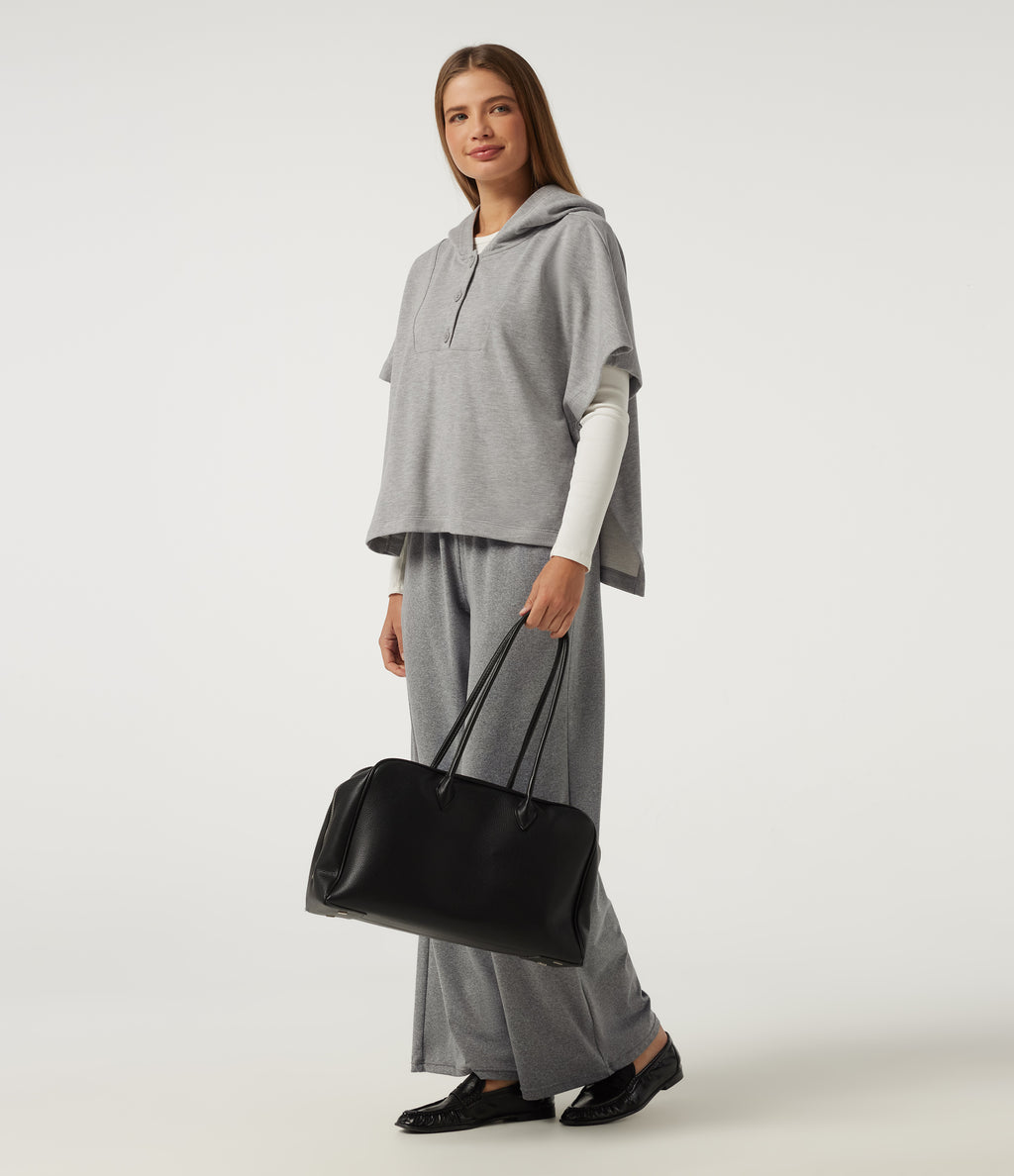 Hooded Short Sleeve Split Hem Casual Sweatshirt — Fog Gray — view 7