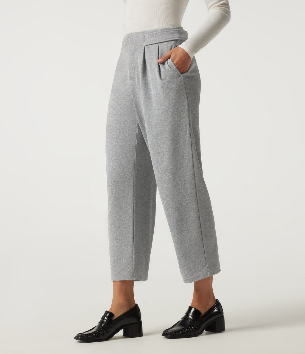 Mid Rise Tapered Ruched Waffle Work Trousers with Pockets — Waffle Gray — view 3