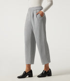 Mid Rise Tapered Ruched Waffle Work Trousers with Pockets — Waffle Gray — view 3