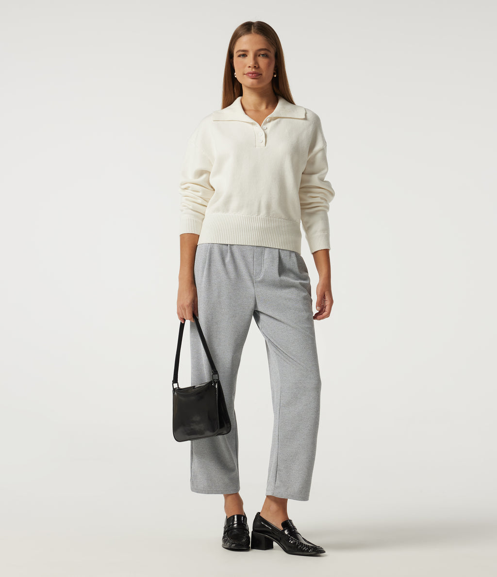 Mid Rise Tapered Ruched Waffle Work Trousers with Pockets — Waffle Gray — view 6