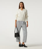 Mid Rise Tapered Ruched Waffle Work Trousers with Pockets — Waffle Gray — view 6