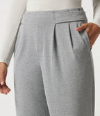 Mid Rise Tapered Ruched Waffle Work Trousers with Pockets — Waffle Gray — view 5