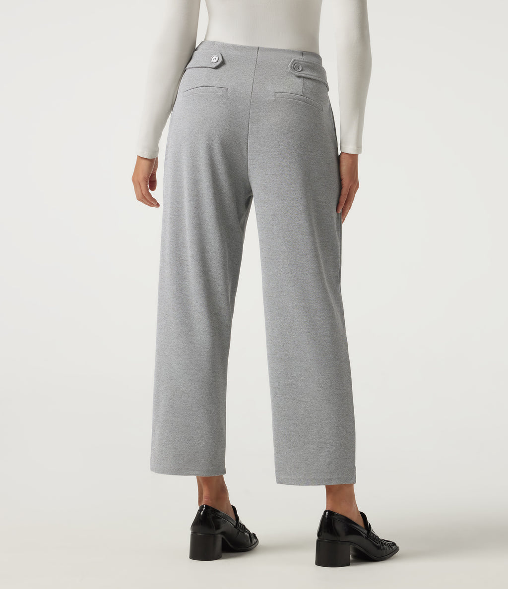 Mid Rise Tapered Ruched Waffle Work Trousers with Pockets — Waffle Gray — view 2