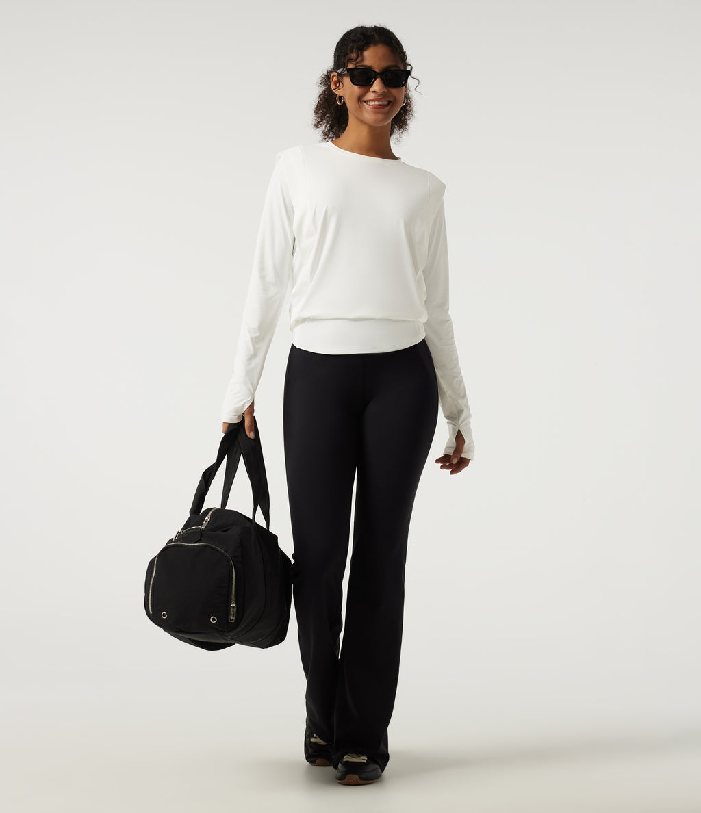 Round Neck Long Sleeve InstantCool Yoga Sports Top with Thumbholes-UPF50+ — White — view 7