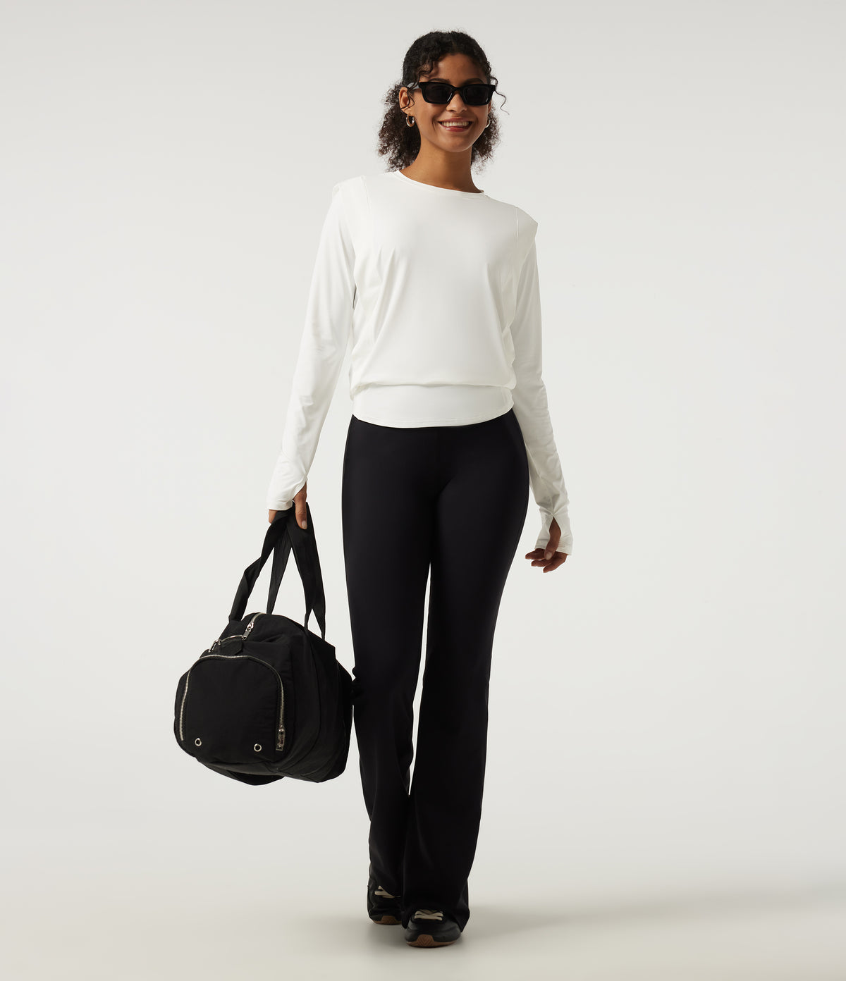 Round Neck Long Sleeve InstantCool Yoga Sports Top with Thumbholes-UPF50+ — White — view 7