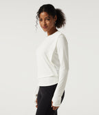 Round Neck Long Sleeve InstantCool Yoga Sports Top with Thumbholes-UPF50+ — White — view 3