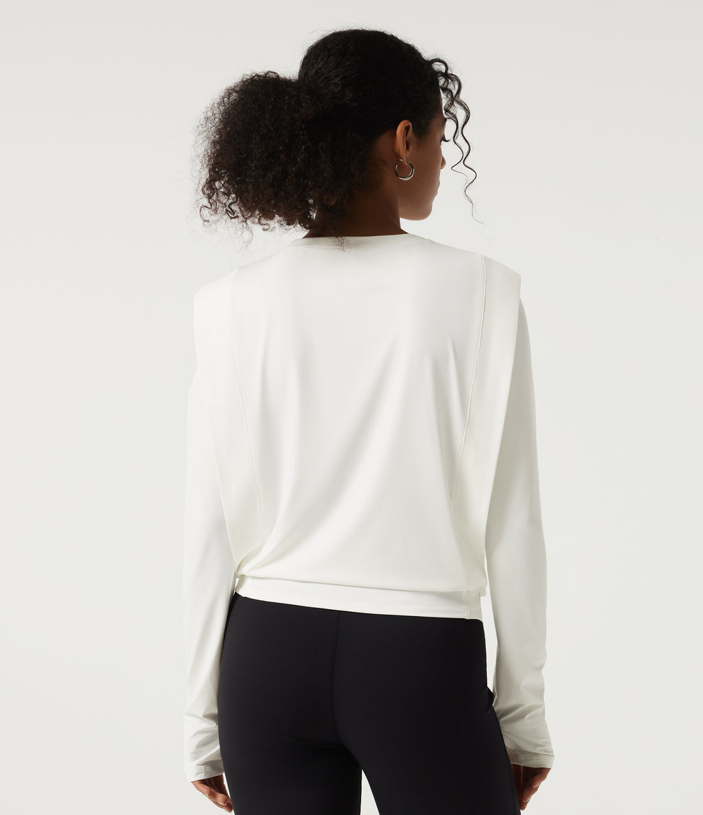 Round Neck Long Sleeve InstantCool Yoga Sports Top with Thumbholes-UPF50+ — White — view 2