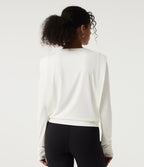 Round Neck Long Sleeve InstantCool Yoga Sports Top with Thumbholes-UPF50+ — White — view 2