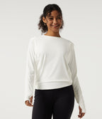 Round Neck Long Sleeve InstantCool Yoga Sports Top with Thumbholes-UPF50+ — White — view 4