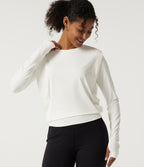 Round Neck Long Sleeve InstantCool Yoga Sports Top with Thumbholes-UPF50+ — White — view 1