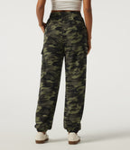 High Waisted Drawstring Camo Waffle Casual Trousers with Pockets — Woodland Edge Camo — view 2