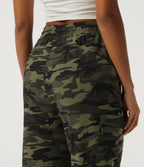 High Waisted Drawstring Camo Waffle Casual Trousers with Pockets — Woodland Edge Camo — view 5