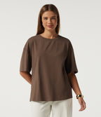 Cotton Jersey Round Neck Short Sleeve Twisted Casual T-Shirt — Pinecone — view 2