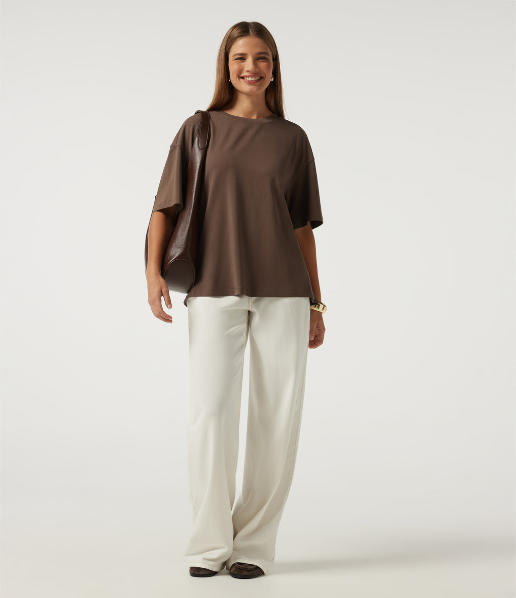 Cotton Jersey Round Neck Short Sleeve Twisted Casual T-Shirt — Pinecone — view 7