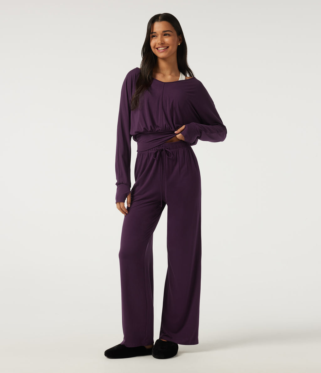 High Waisted Drawstring Straight Leg Casual Sweatpants with Pockets — Potent Purple — view 4