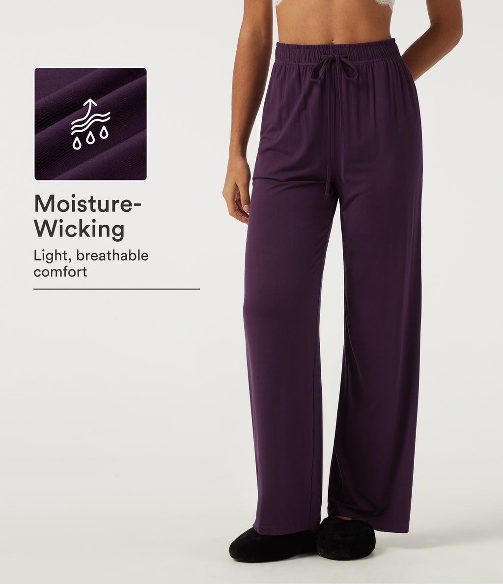 High Waisted Drawstring Straight Leg Casual Sweatpants with Pockets — Potent Purple — view 1