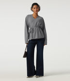 V Neck Long Sleeve Belted Work Cardigan — December Sky — view 8