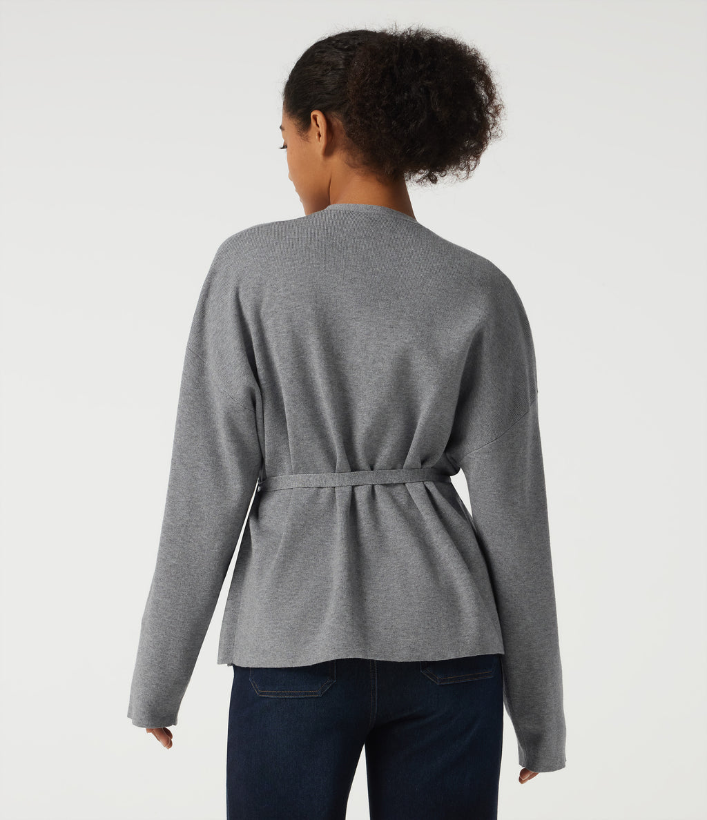 V Neck Long Sleeve Belted Work Cardigan — December Sky — view 2