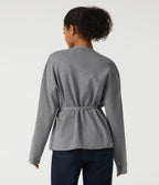 V Neck Long Sleeve Belted Work Cardigan — December Sky — view 2