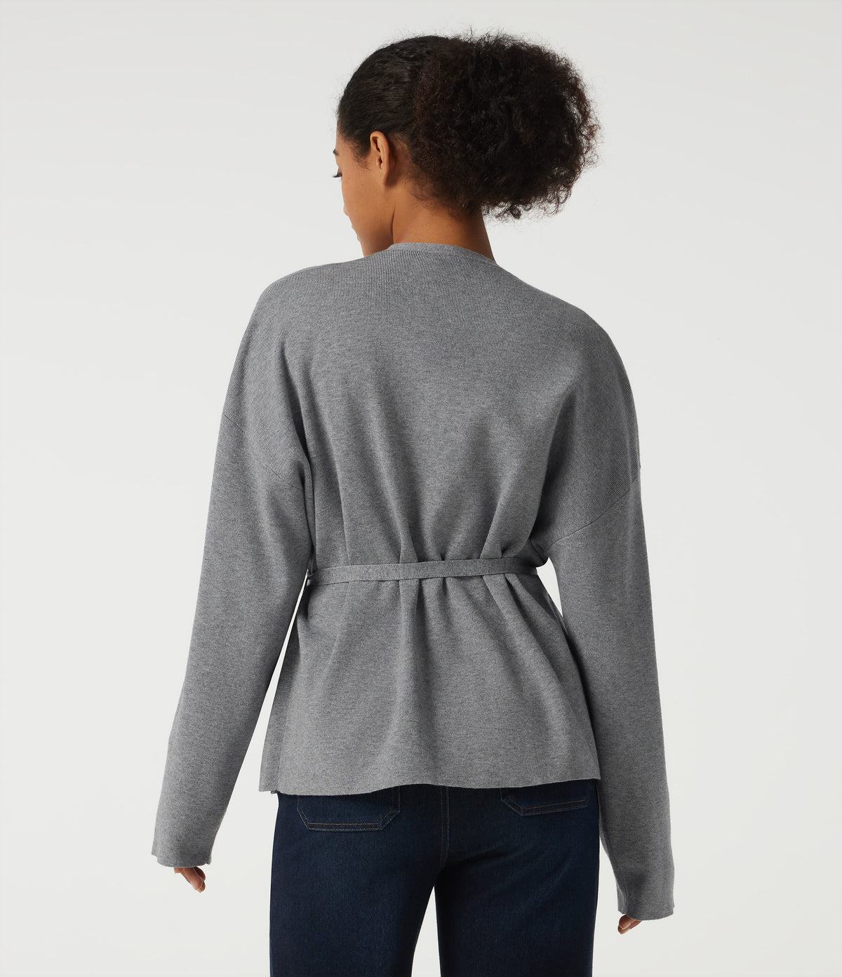 V Neck Long Sleeve Belted Work Cardigan — December Sky — view 2