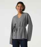 V Neck Long Sleeve Belted Work Cardigan — December Sky — view 1