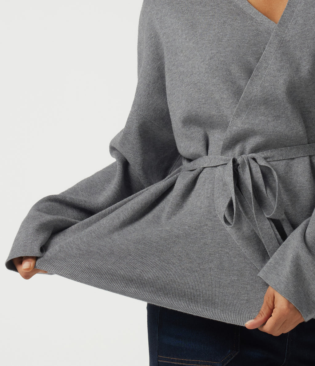V Neck Long Sleeve Belted Work Cardigan — December Sky — view 7