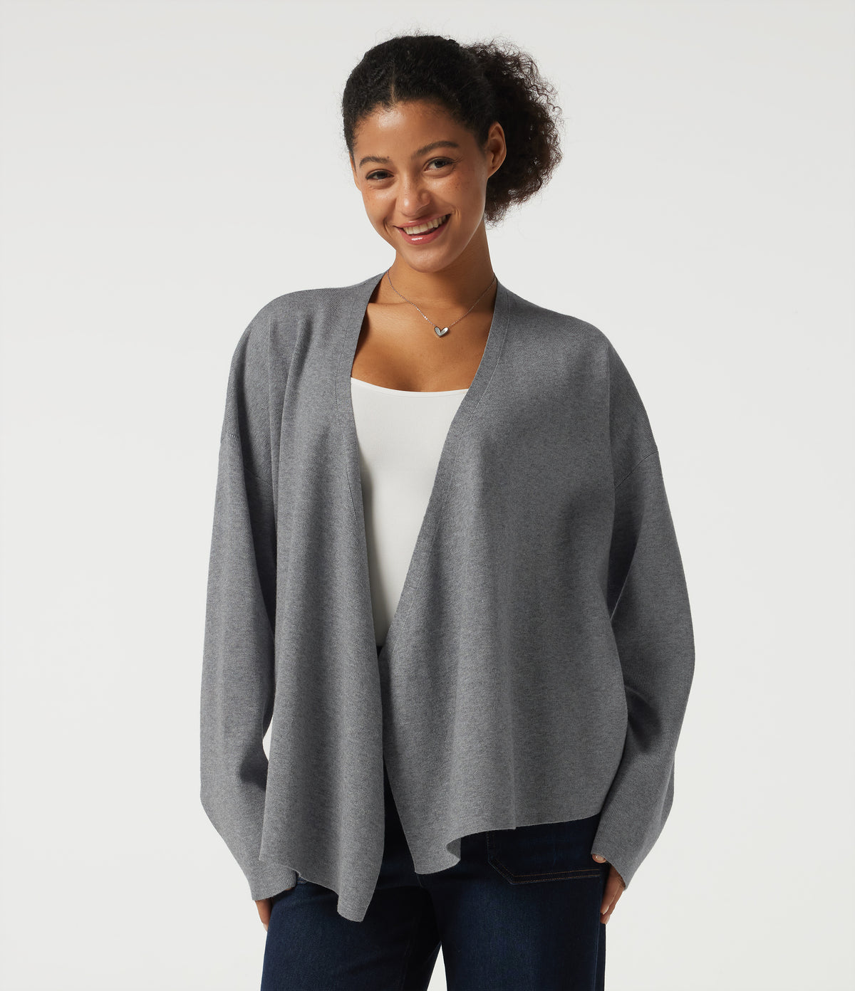 V Neck Long Sleeve Belted Work Cardigan — December Sky — view 4