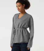 V Neck Long Sleeve Belted Work Cardigan — December Sky — view 5