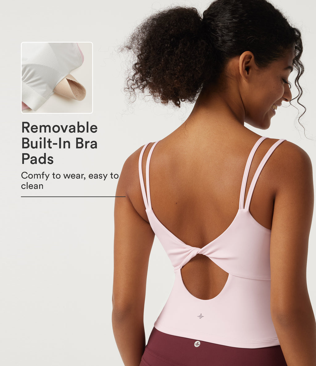 Airy Scoop Neck Twisted Yoga Tank Top with Built-in Bra — Pale Lilac — view 1