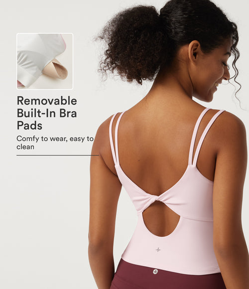 Airy Scoop Neck Twisted Yoga Tank Top with Built-in Bra — Pale Lilac — view 1