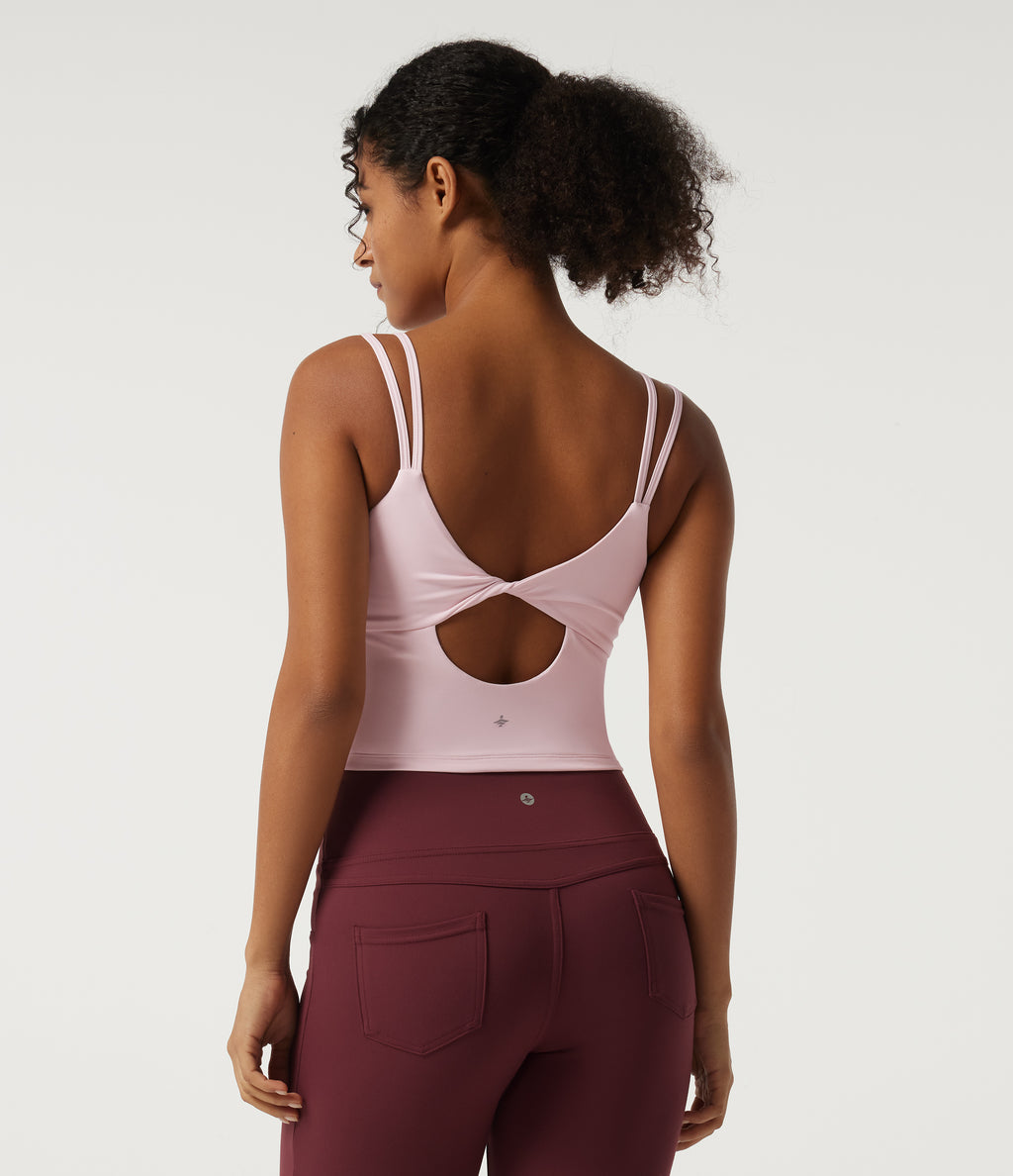 Airy Scoop Neck Twisted Yoga Tank Top with Built-in Bra — Pale Lilac — view 4