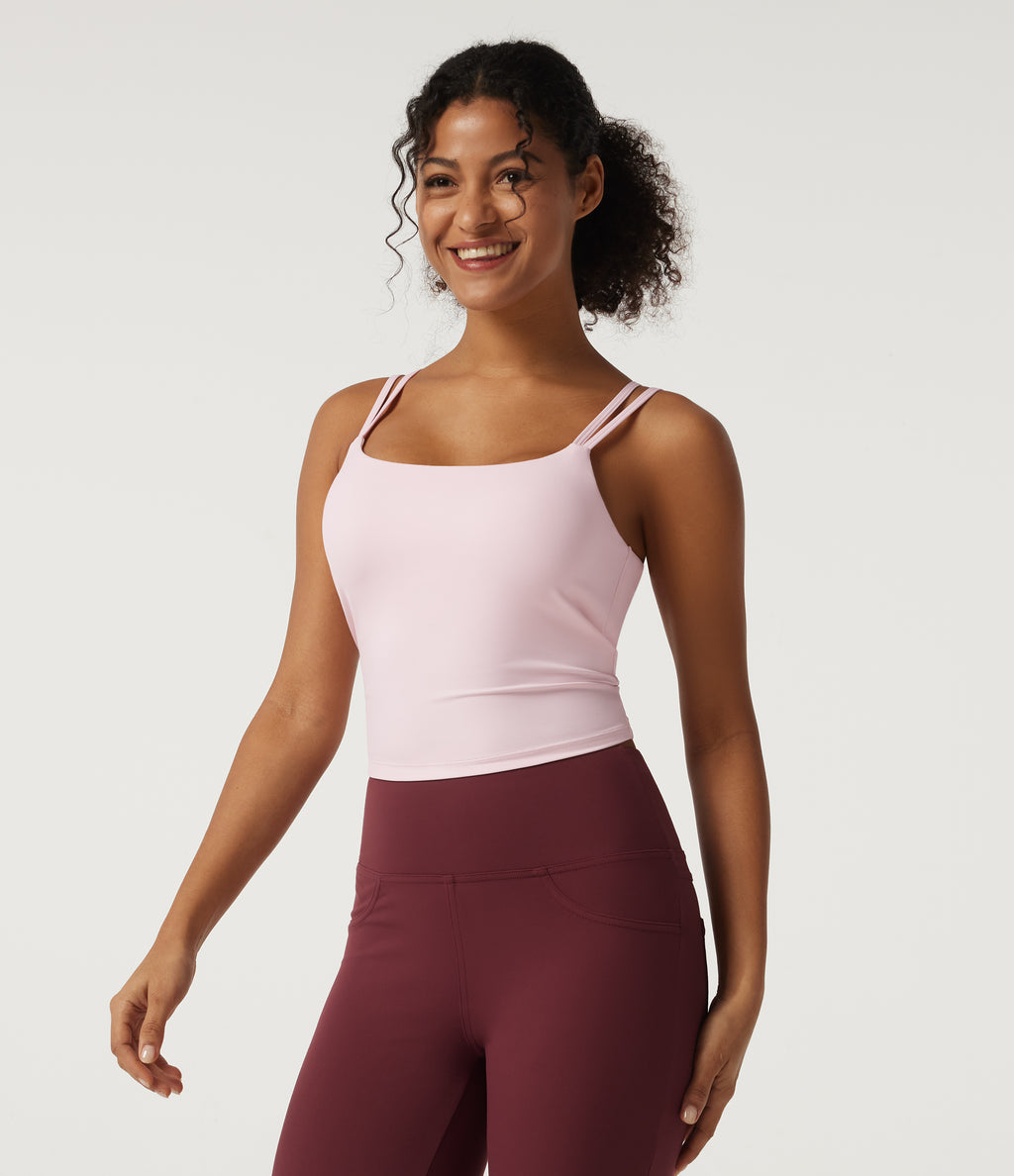 Airy Scoop Neck Twisted Yoga Tank Top with Built-in Bra — Pale Lilac — view 3
