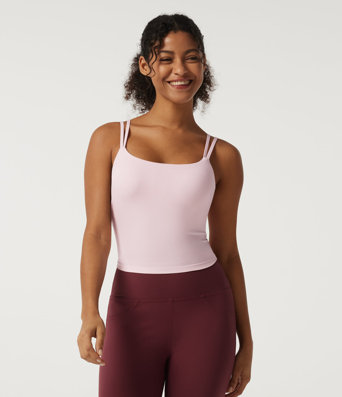 Airy Scoop Neck Twisted Yoga Tank Top with Built-in Bra — Pale Lilac — view 2