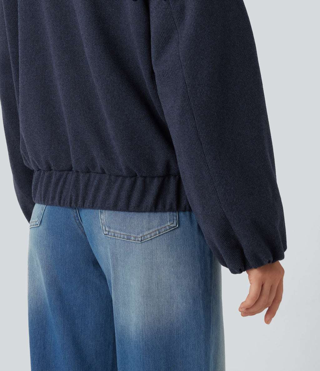 Collared Plaid Long Sleeve Casual Jacket with Pockets — Coastal Fog Blue — view 6