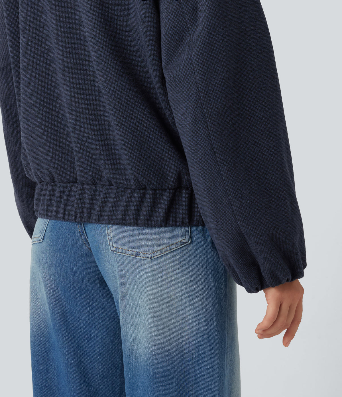 Collared Plaid Long Sleeve Casual Jacket with Pockets — Coastal Fog Blue — view 6