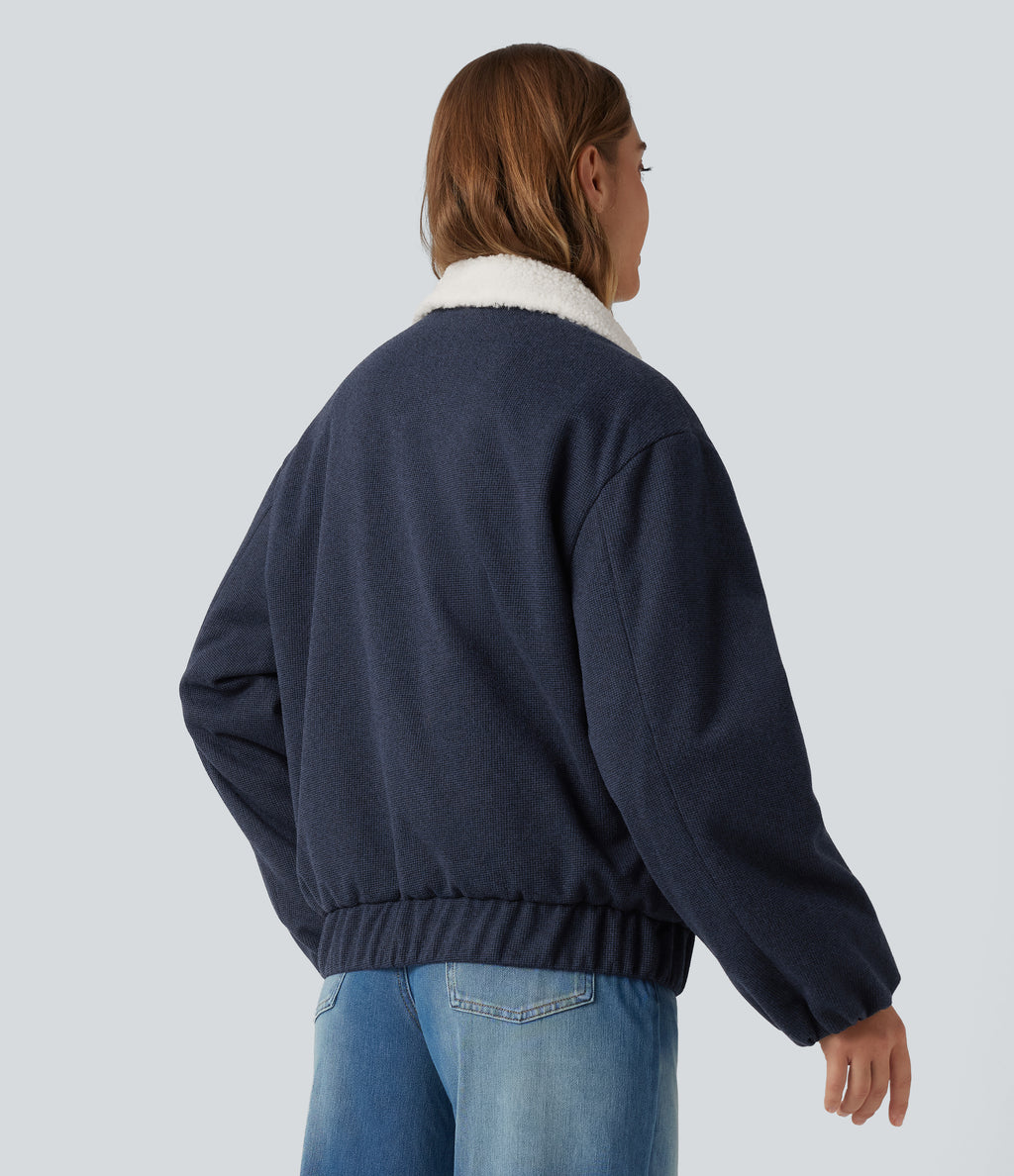 Collared Plaid Long Sleeve Casual Jacket with Pockets — Coastal Fog Blue — view 2