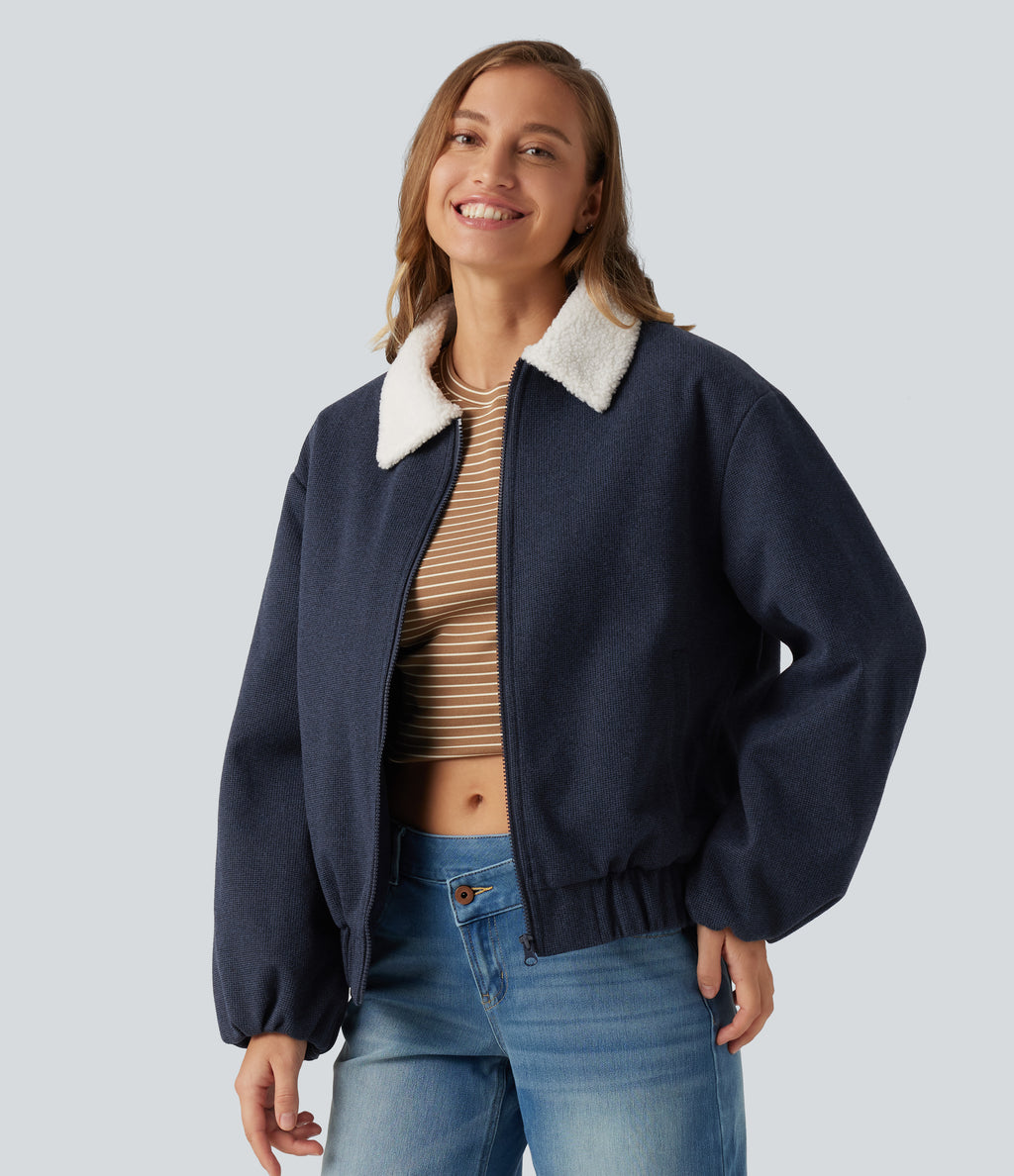 Collared Plaid Long Sleeve Casual Jacket with Pockets — Coastal Fog Blue — view 1