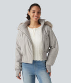 Hooded Long Sleeve Casual Padded Jacket with Pockets and Thumbholes — Temple Gray — view 4