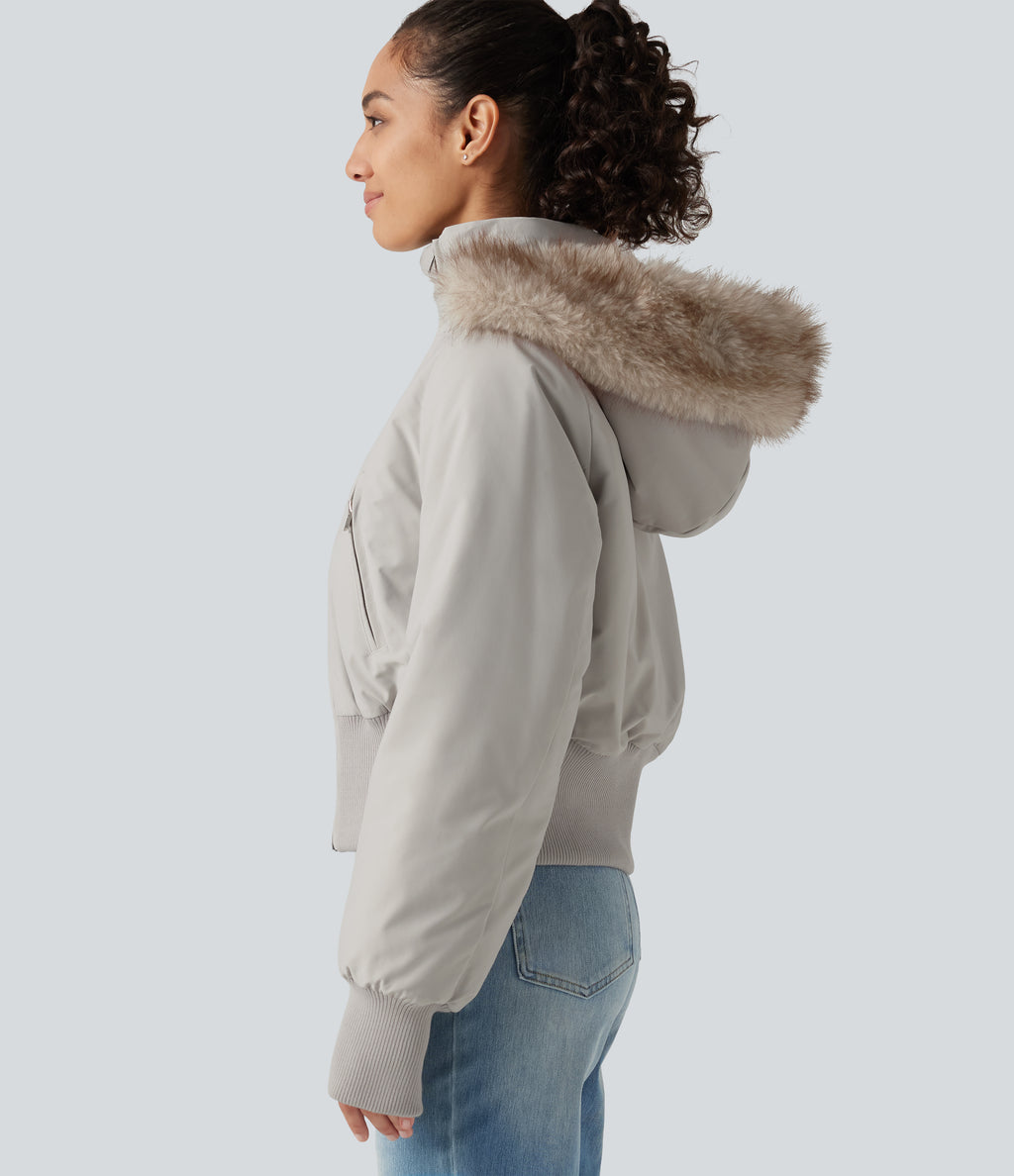 Hooded Long Sleeve Casual Padded Jacket with Pockets and Thumbholes — Temple Gray — view 8