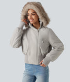 Hooded Long Sleeve Casual Padded Jacket with Pockets and Thumbholes — Temple Gray — view 6