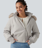 Hooded Long Sleeve Casual Padded Jacket with Pockets and Thumbholes — Temple Gray — view 7