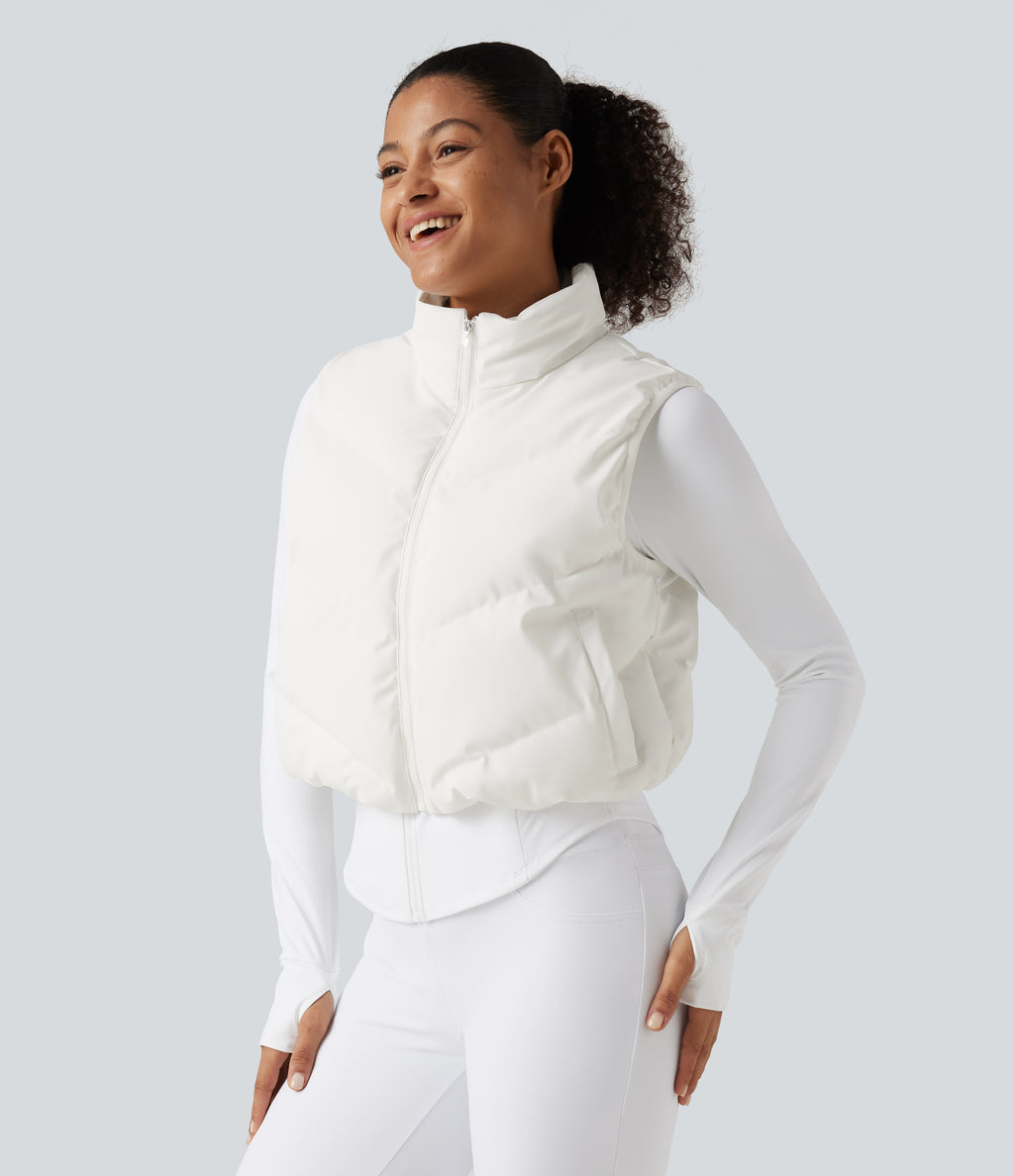 PuffFlex 3-in-1 Mock Neck Slim Causal Puffer Jacket with Pockets — White — view 3