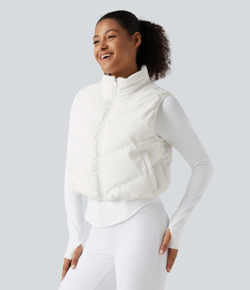 PuffFlex 3-in-1 Mock Neck Slim Causal Puffer Jacket with Pockets — White — view 3