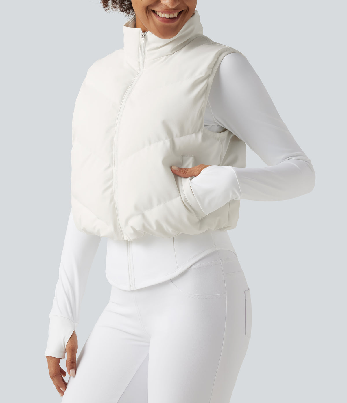 PuffFlex 3-in-1 Mock Neck Slim Causal Puffer Jacket with Pockets — White — view 8