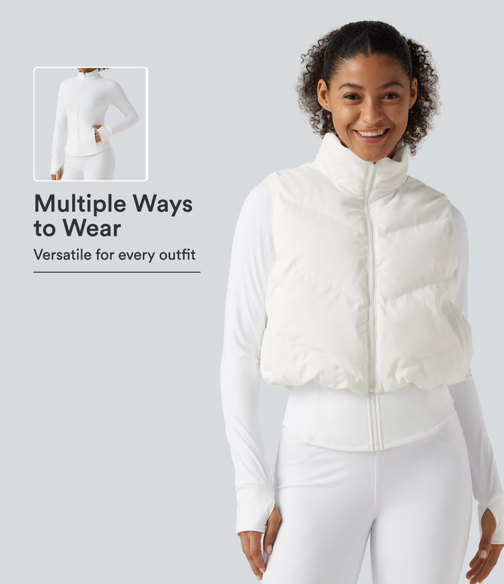 PuffFlex 3-in-1 Mock Neck Slim Causal Puffer Jacket with Pockets — White — view 1