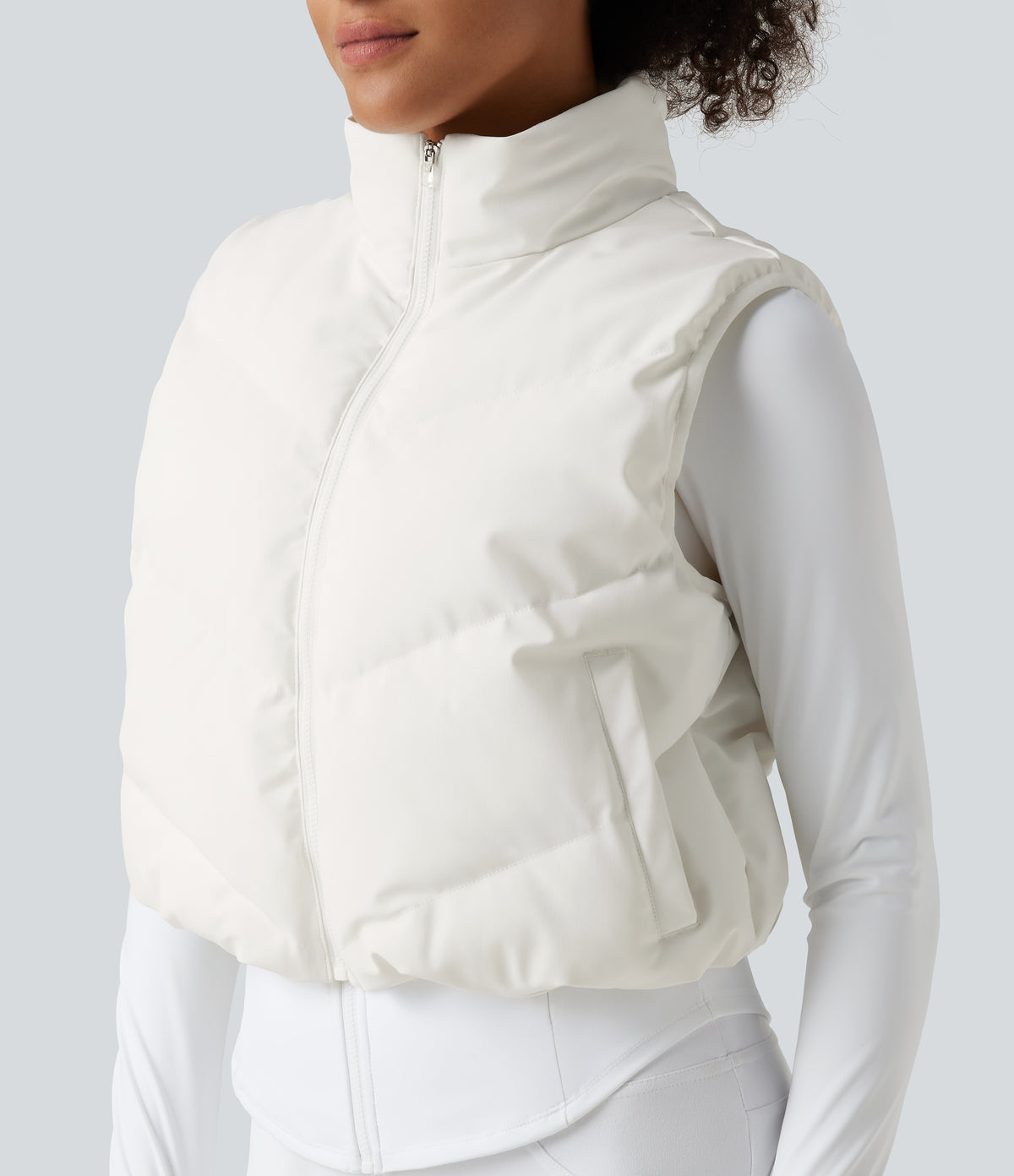 PuffFlex 3-in-1 Mock Neck Slim Causal Puffer Jacket with Pockets — White — view 7