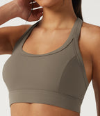 Medium Support U Neck Crisscross Back Training Sports Bra with Built in Bra — Dawn Brown — view 5