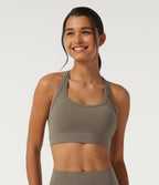 Medium Support U Neck Crisscross Back Training Sports Bra with Built in Bra — Dawn Brown — view 3