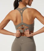 Medium Support U Neck Crisscross Back Training Sports Bra with Built in Bra — Dawn Brown — view 6